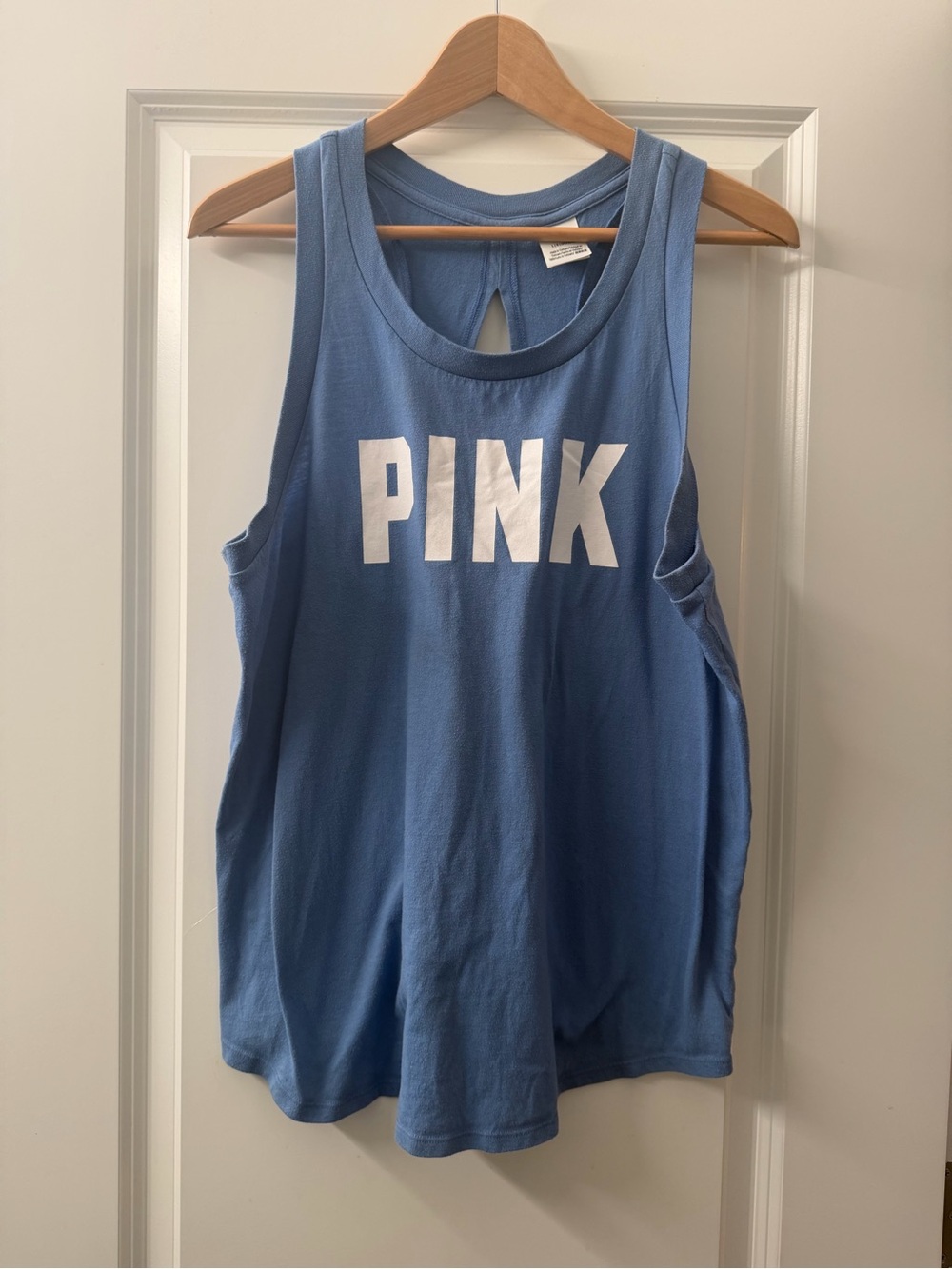 PINK Victoria's Secret Blue Logo Tank Top open back detail